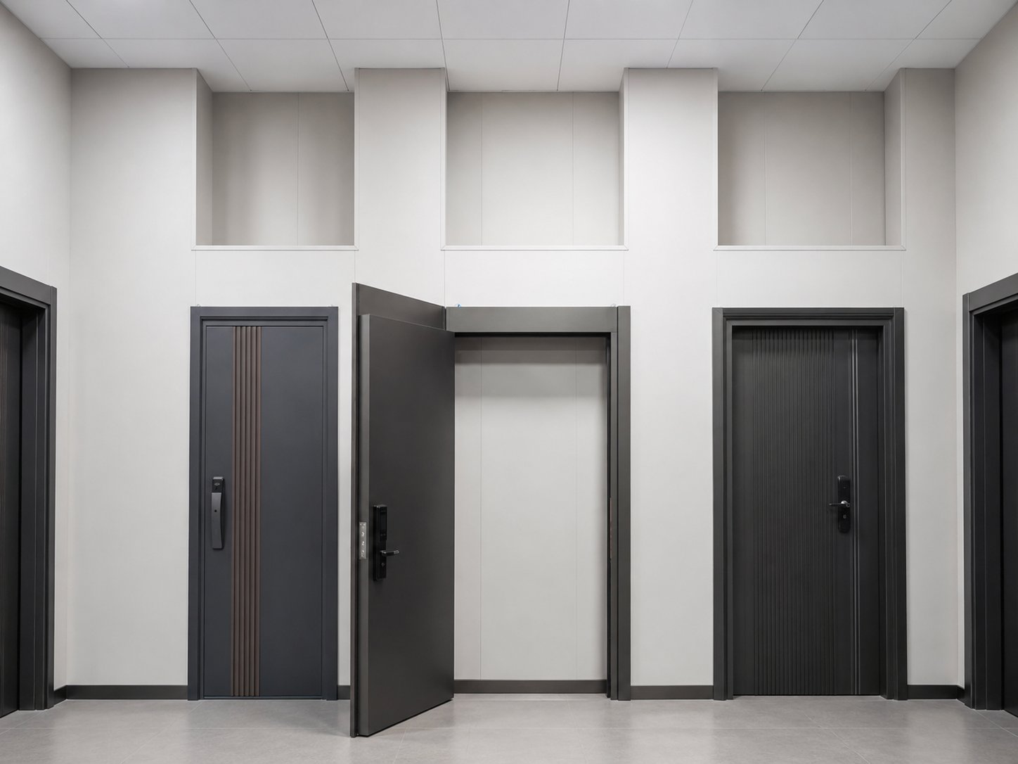 Metal door designs with dark finishes and vertical detailing